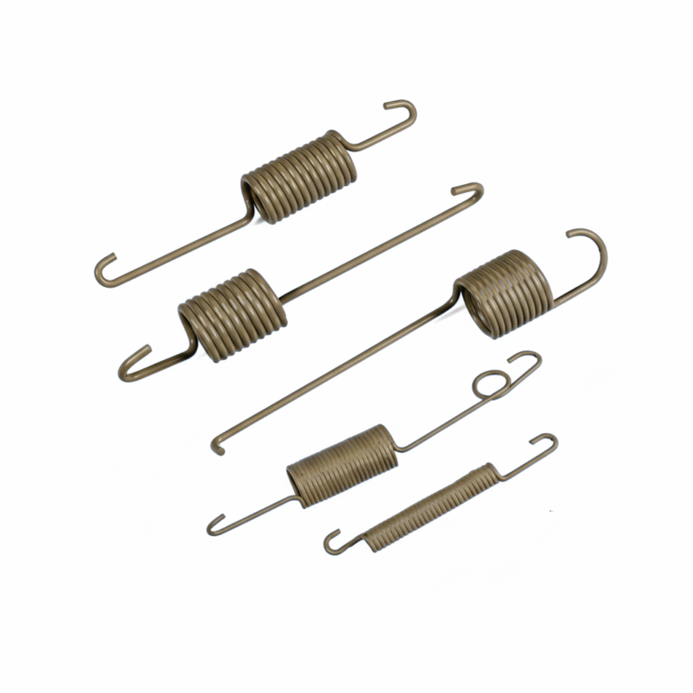 Stainless steel extension spring with crossover machine hooks and tightly wound coils.
