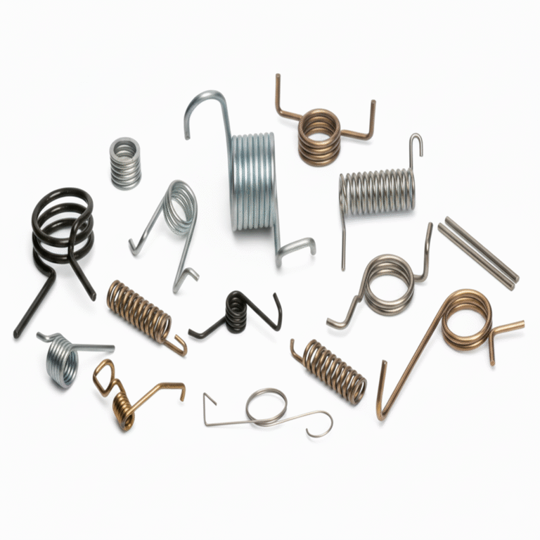 Stainless steel torsion spring with straight tangent legs and right-hand wound coils.